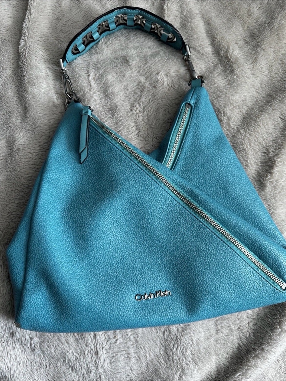 Calvin Klein Turquoise Pebbled Leather Hobo Bag